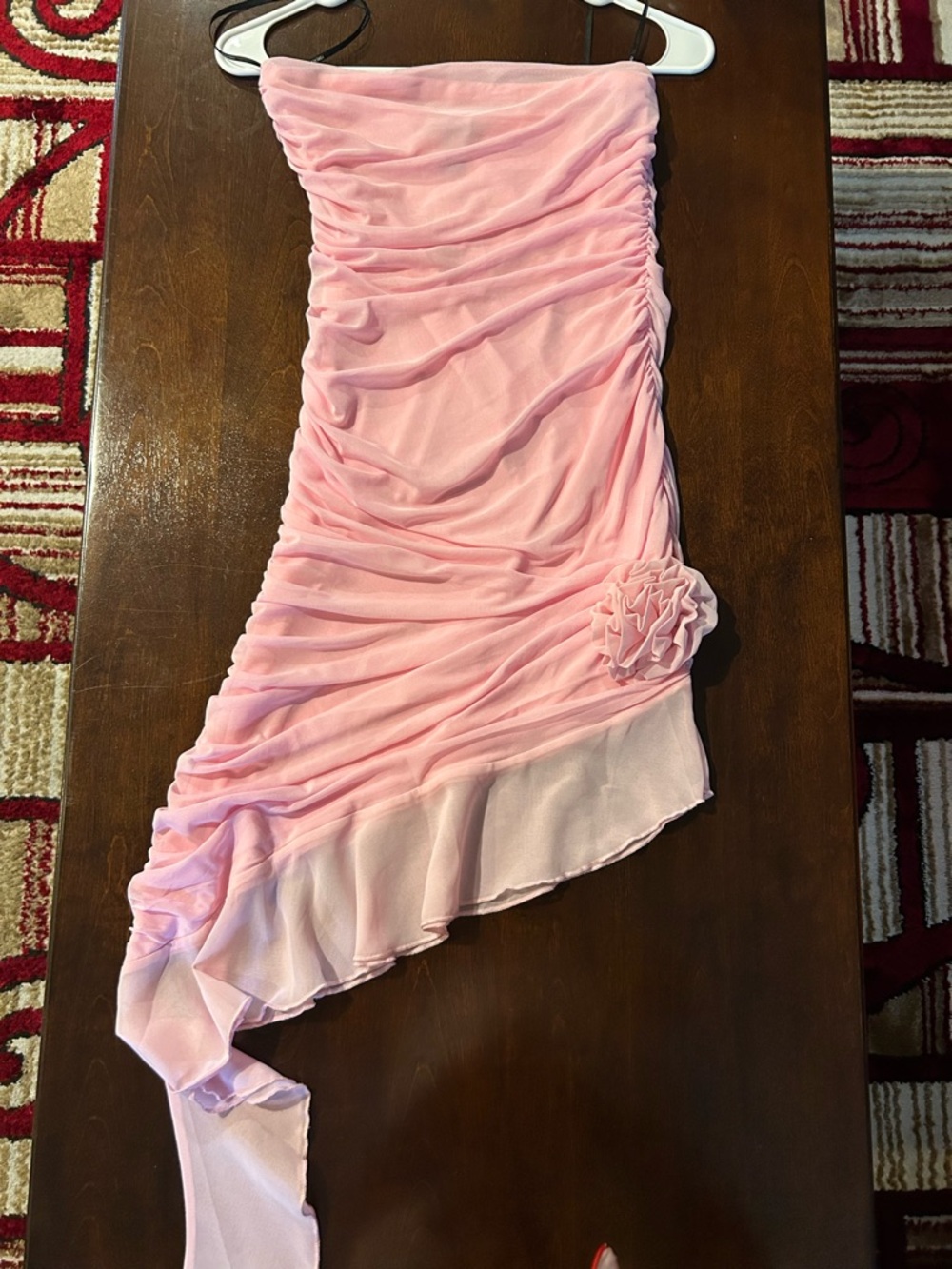 Forever 21 Light Pink Strapless Ruched Dress with Floral Detail